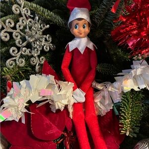 Festive Red Elf Doll with White Accents